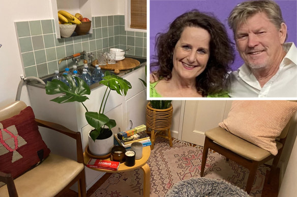 Dee Prichard and Ed van Gelderen (inset) and their laundry-turned-safe room in Lismore Heights.