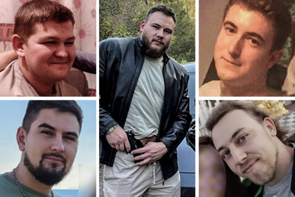 Igor Odintsov (top left), Aleksandr Bolshakov (bottom left),  Dmitriy Bolshakov (centre), Aleksandr Mishin  (top right) and Ilya Sidorov (bottom right). The five men are linked to  ZServers, which was hosting the data stolen from Medicare in 2022.