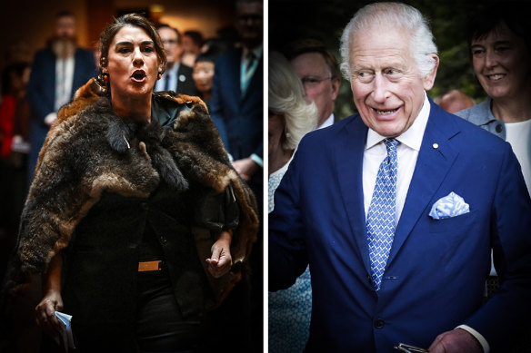 “You’re not my king”: Lidia Thorpe heckled the visiting King Charles in Canberra.