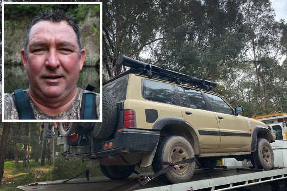 Greg Lynn (inset) and the vehicle seized by police in Gippsland on Monday evening.