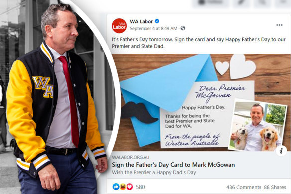 The post encouraged people to send Mr McGowan a Father’s Day message.