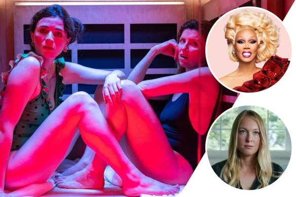 Clockwise from main: Aisling Bea and Sharon Horgan in This Way Up, Ru Paul’s Drag Race and Seduced: Inside the NXIVM Cult.