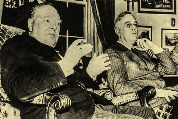 Winston Churchill and Franklin Roosevelt at the White House in 1942. 