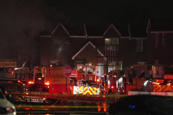 Emergency services on the scene after the Learjet 55 crashed with six people on board. 