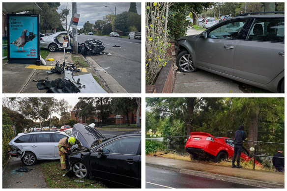 Photographs locals have taken of car crashes on Murray Road, Coburg. 