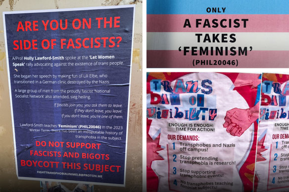 Some of the posters and stickers targeting Holly Lawford-Smith.