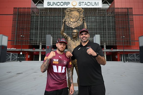 Liam Paro and Greg Inglis have joined forces to promote the latter’s Stick With It campaign through his Goanna Academy.