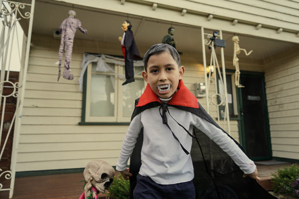 Liam Kelly dressed for Halloween in 2023. His dad, Damien, first saw trick or treating in the 1982 movie E.T.