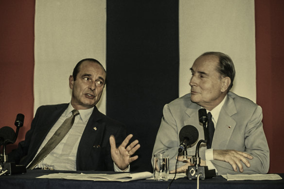 Cohabiting: French prime minister Jacques Chirac (left) and president Francois Mitterrand at a European Union summit in The Hague in 1986.  

