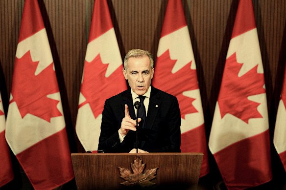 The new Canadian Prime Minister, Mark Carney, during a news conference about tariffs, in Ottawa on April 3.