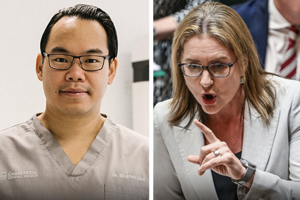 Australian Dental Association president Dr Stephen Liew and Premier Jacinta Allan.