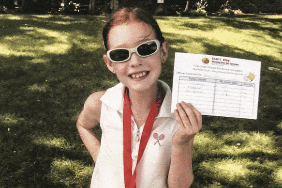 Maya Joint at age 7, after winning her first tournament, and on Tuesday (AEST) celebrating her win over Serena Williams at Wimbledon.