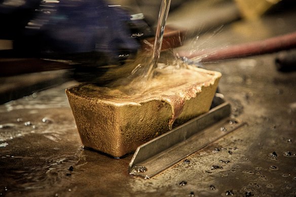 A gold bar still in its “rough” state at Fosterville mine near Bendigo.