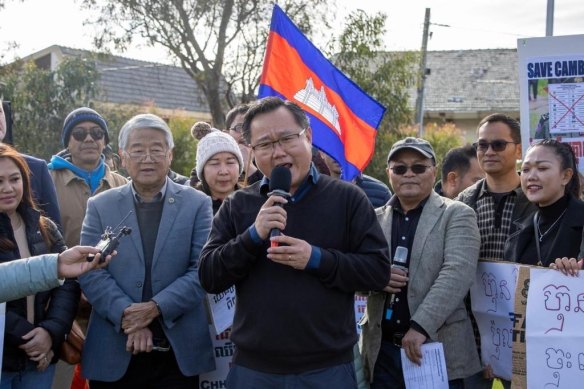 Victorian MP Meng Heang Tak (centre) and former MP Hong Lim (left) were named on a hit list in a warning letter sent to Tak’s office last year.
