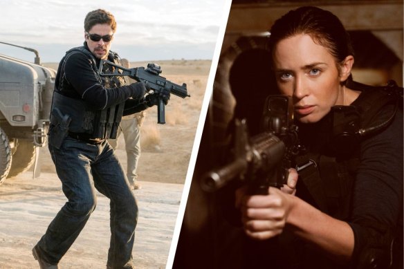 Benicio Del Toro in Sicario: Day of the Soldado and, Emily Blunt (right) in the original Sicario.