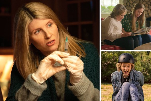 Clockwise from main: Sharon Horgan in Bad Sisters, Hillary and Chelsea Clinton in Gutsy and Lily Brooks O’Briant in Life By Ella.