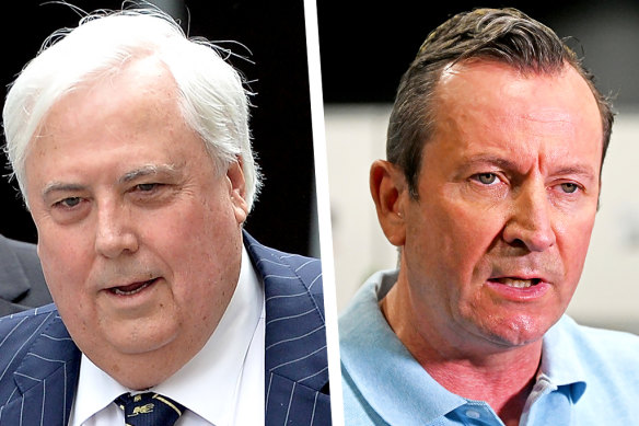 Queensland billionaire Clive Palmer and WA Premier Mark McGowan.