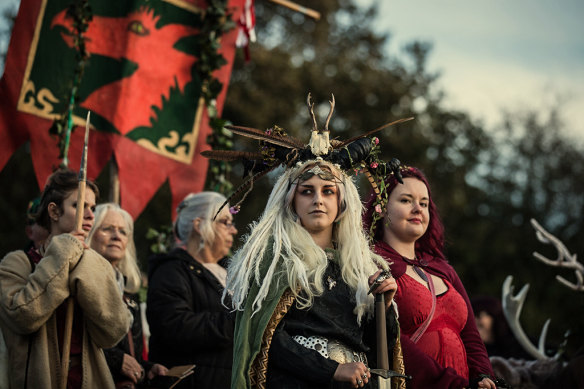A sunset ceremony during Sahmain in Glastonbury, England in 2017.