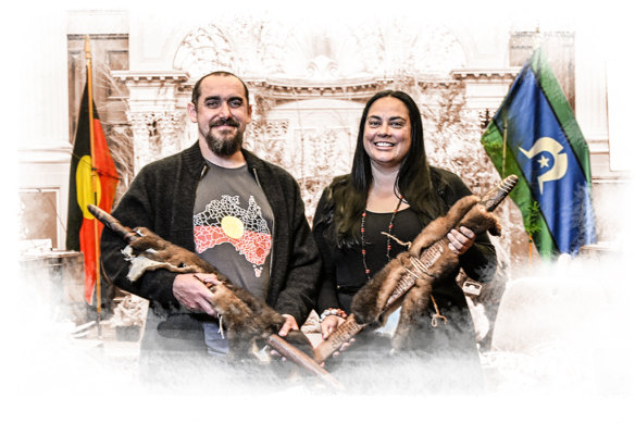 Rueben Berg (left) and Ngarra Murray, the current co-chairs of the First Peoples’ Assembly of Victoria.