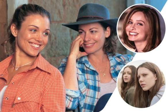 Clockwise from main: Bridie Carter and Lisa Chappell in MacLeod’s Daughters, Calista Flockhart in Ally McBeal and Puberty Blues.