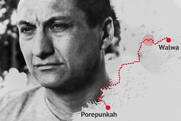The location of Porepunkah, the scene of the police killings, and the property near Walwa where Dezi Freeman was found.