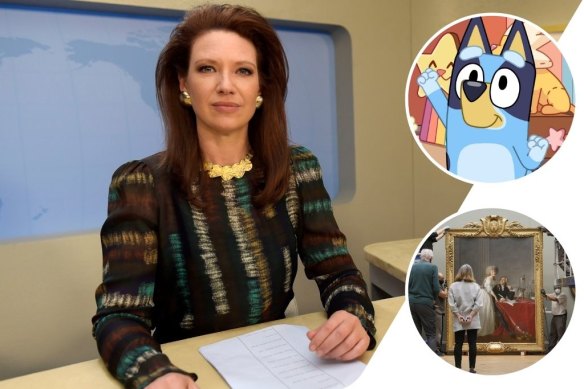 Clockwise from main: Anna Torv in The Newsreader, Bluey and Inside The Met.