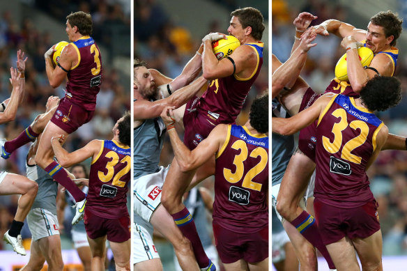 Joe Daniher takes his early contender for mark of the year last Saturday.