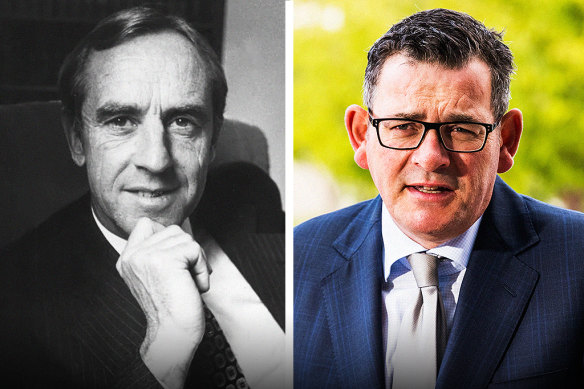 Daniel Andrews (right) is set to eclipse in April John Cain’s record as the longest-serving Labor premier in the state’s history.