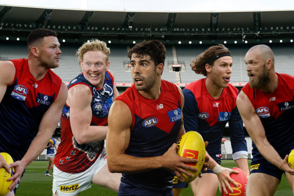 Steven May, Clayton Oliver, Christian Petracca, Ed Langdon and Max Gawn.