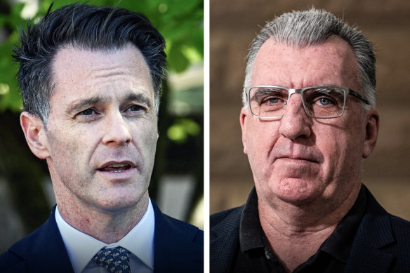 Tensions between NSW Premier Chris Minns (left) and Health Services Union boss Gerard Hayes continue to escalate.