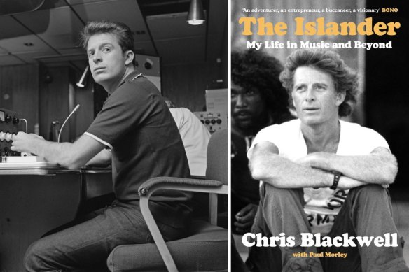 Chris Blackwell in his early days in his London recording studio and, right, the cover of The Islander.