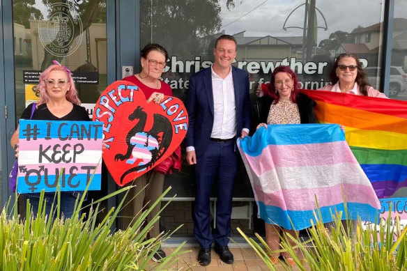 Mornington Rainbow Network members Celeste De Vis, Anne Urch and Ruth Wearne with local Liberal MP Chris Crewther (centre).