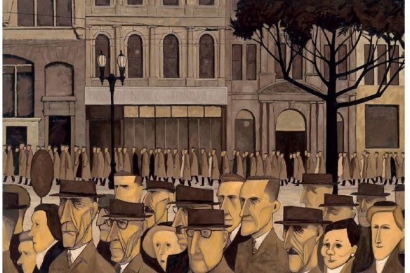 Gideon Haigh sees impending hilarity in the drawn faces of the office workers in John Brack’s Collins St, 5pm (1955).