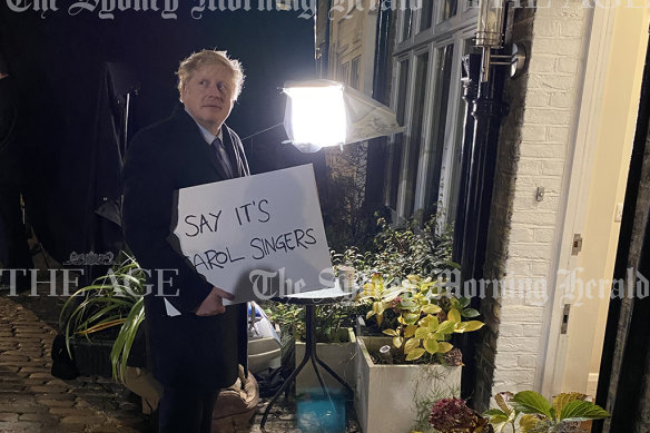 The moment Boris Johnson prepared to film a parody of a Love Actually scene was captured in this exclusive behind-the-scenes photograph by Jonny Piper obtained by The Sydney Morning Herald and The Age.