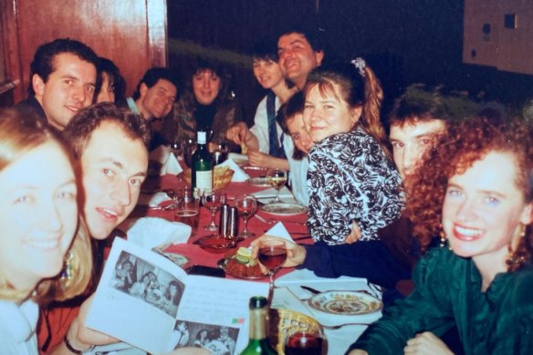 Living large in London: Helen Pitt (right) and Aussie friends in London in 1990.
