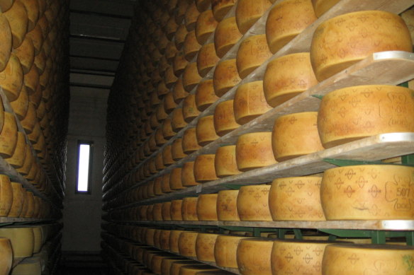 A grana padano warehouse in Italy.