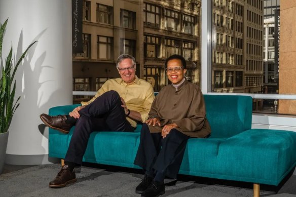 Jeff Bradach, one of Bridgespan’s founders, with Willa Seldon, one of the group’s partners, at Bridgespan’s office in San Francisco.Credit...Kelsey McClellan for 