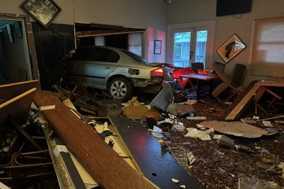 The car ended up in the pub parlour.