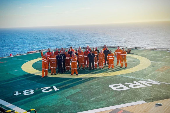 Workers at Woodside’s North Rankin gas platform.