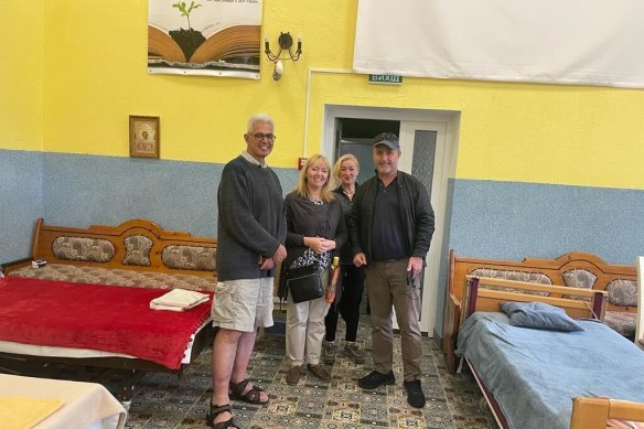 James Baillieu (right) in a war trauma rehabilitation centre in Dobrivlyany during a previous visit to Ukraine. 