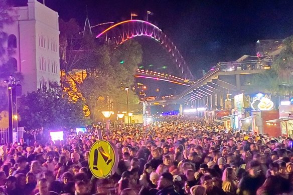 The crowd at the Overseas Passenger Terminal after the Vivid drone show on Saturday night.