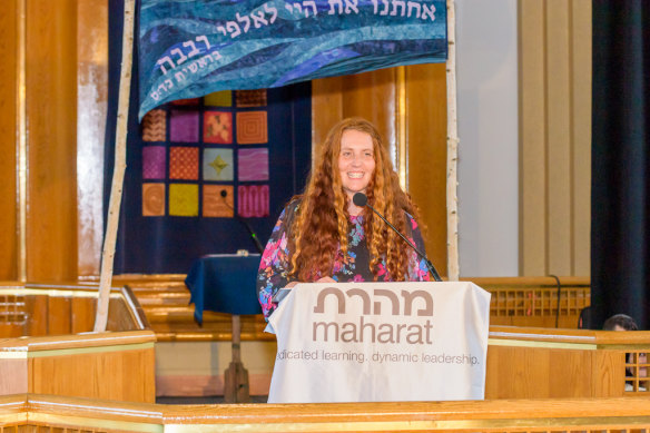 Nomi Kaltmann at her ordination as a rabbi in Riverdale, New York, in June. 
