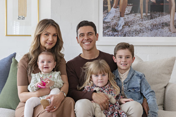 The Block judge Marty Fox at home with wife Charlotte and their three children, Freddie, Olive and Bonnie.