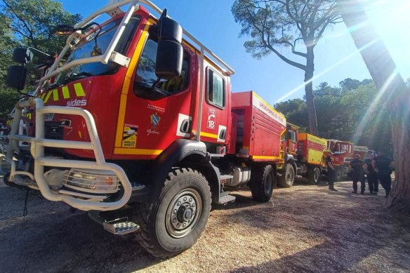 Trucks from the fire brigade of the Yvelines area, France.