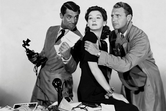 Cary Grant, Rosalind Russell and Ralph Bellamy star in His Girl Friday. 