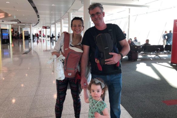 Karen Barlow and James Massola with children Sabina and twins Carlo and Giacomo on their way to Jakarta.