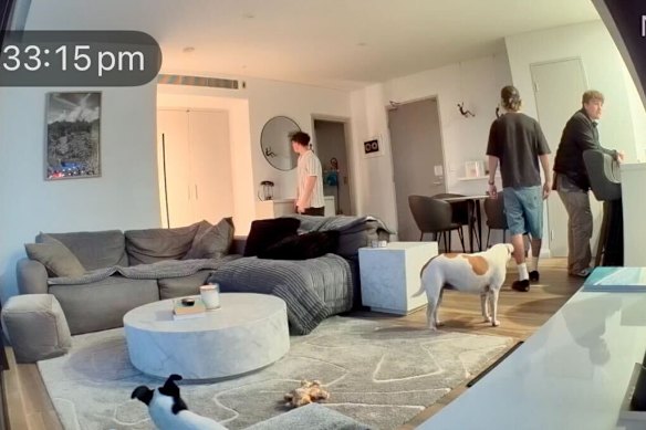 Security camera footage provided by the Dobrin family showing Elbie - in the bottom left-hand corner - the night she went missing. 