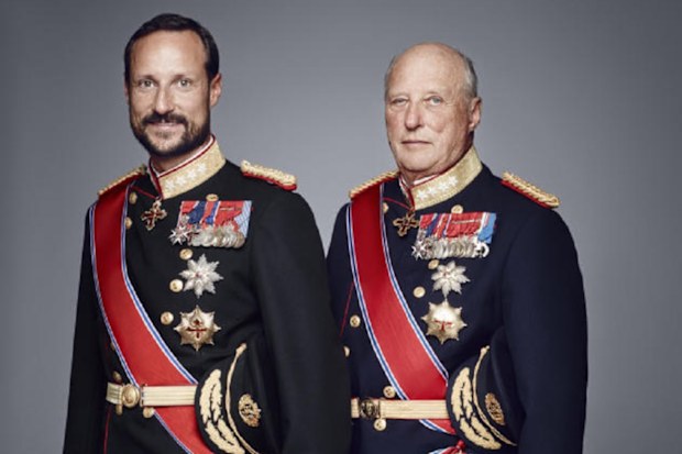 In this handout photo provided by the Royal Court, Crown Prince Haakon of Norway (L) and King Harald V of Norway pose for an official photograph from the Royal Court on January 15, 2016 in Oslo, Norway.