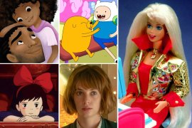 Fictional heroes (clockwise, from top left): Zuri and her father in Hair Love, Jake the Dog from Adventure Time, Barbie, Robin Buckley from Stranger Things and the title character from Kiki’s Delivery Service.
