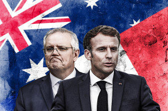 Emmanuel Macron, right, accused Scott Morrison of lying over the AUKUS deal.